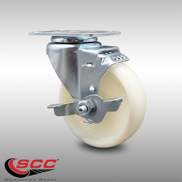 4 Inch SS Nylon Wheel Swivel Top Plate Caster with Brake